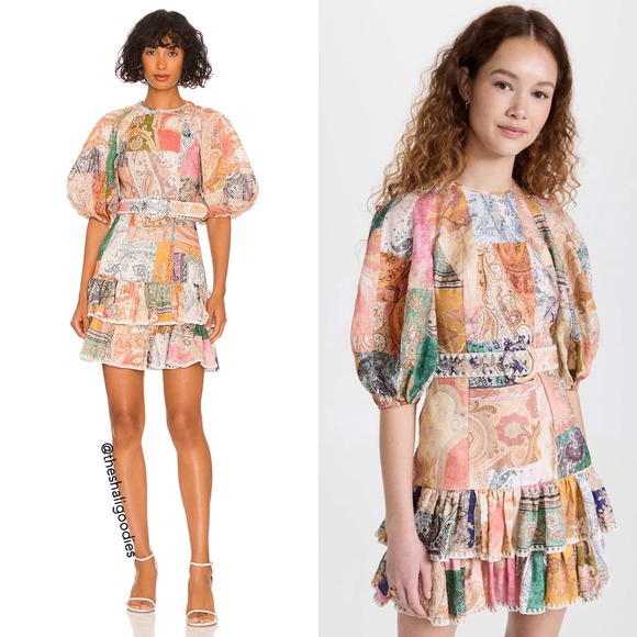 ZIMMERMANN Anneke Ruffle Hem Mini Dress Patchwork Paisley - Picture 1 of 8